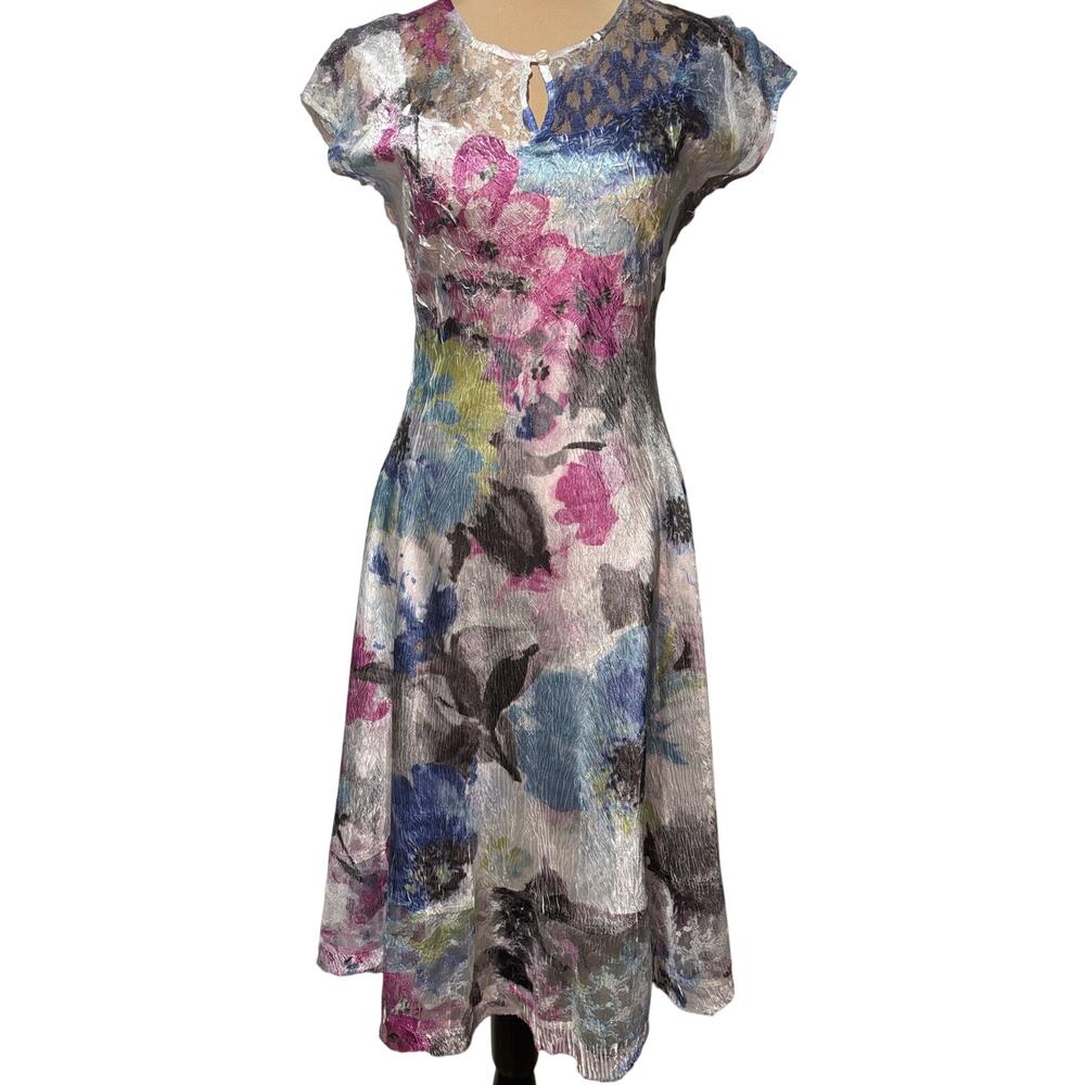 KOMAROV Women’s PETITE Chiffon Lace & Charmeuse Midi Dress | M Petite